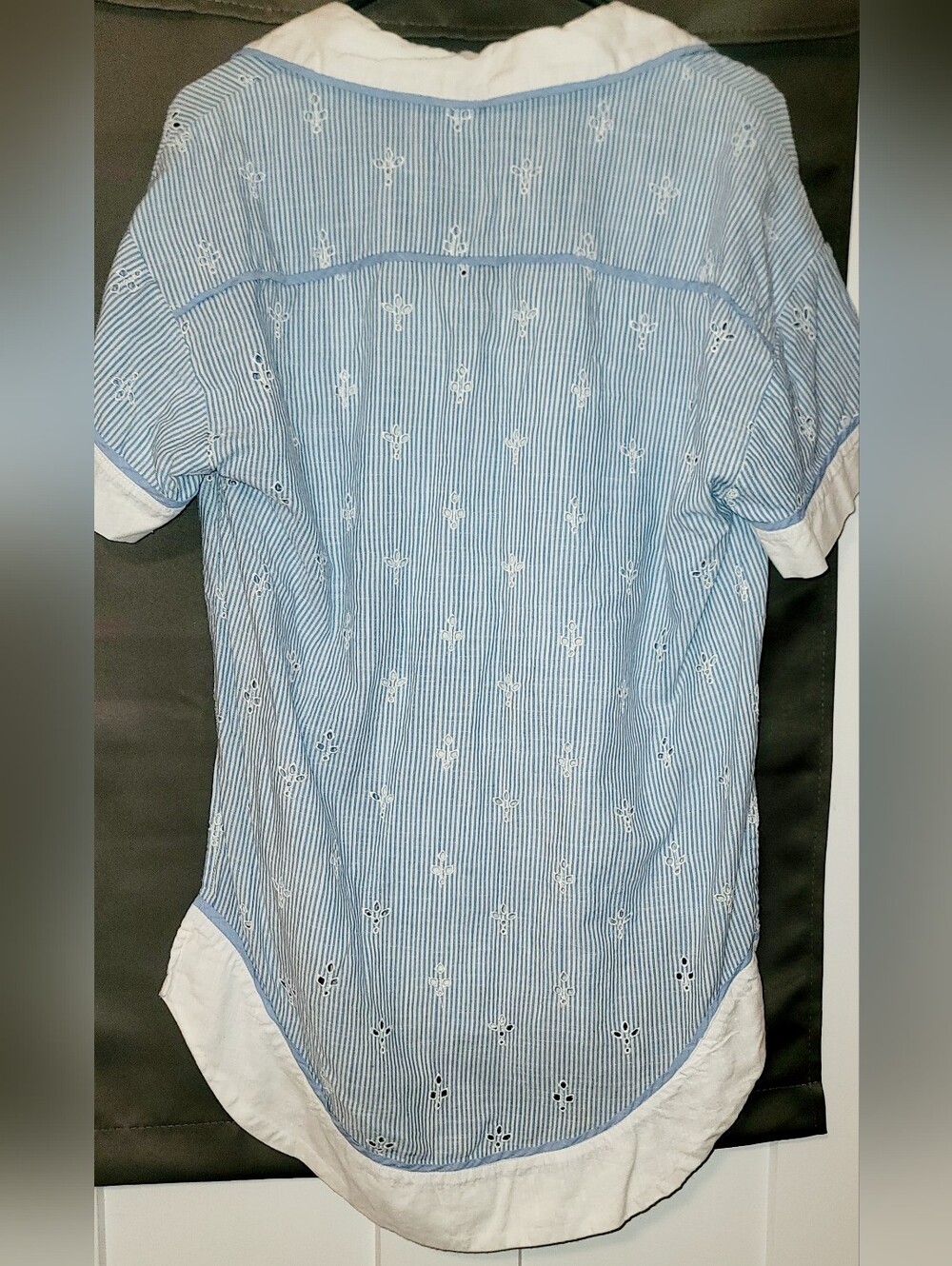 Anthropologie The Bijou Top Small OS Women's Casual Striped Eyelet Shirt - Picture 6 of 12
